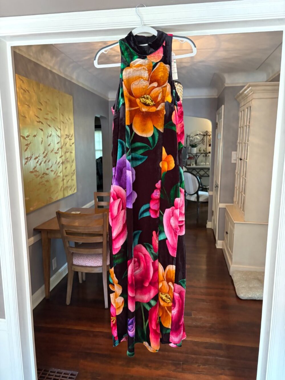 NWT Farm Rio x Anthropologie Mock-Neck Velvet Sleeveless Floral Midi Dress. Sz S - Picture 6 of 15